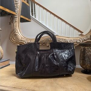 Dark Brown Crocodile Embossed Handbag